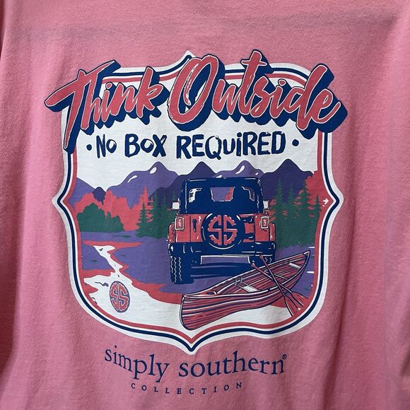 Simply Southern Pink Graphic Tee Think Outside No Box Required Womens Size L - Picture 4 of 6